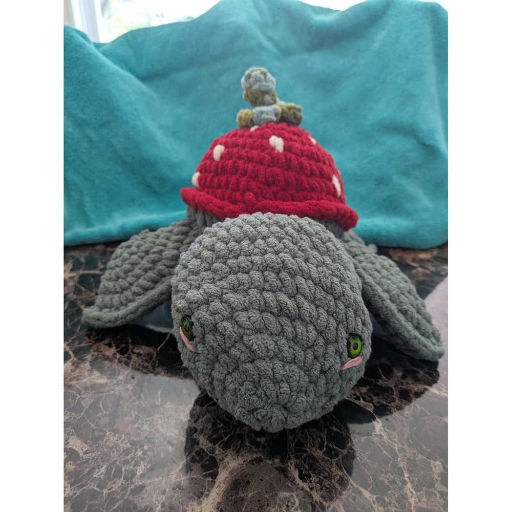 Handmade Crochet Strawberry Turtle Plush Amigurumi Green Red Cottagecore 6"